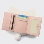 Korean Style Cute Student Wallet - Cute Rabbit & Pom Fold Coin Purse & Card Holder Short Zero Wallet - Image 3