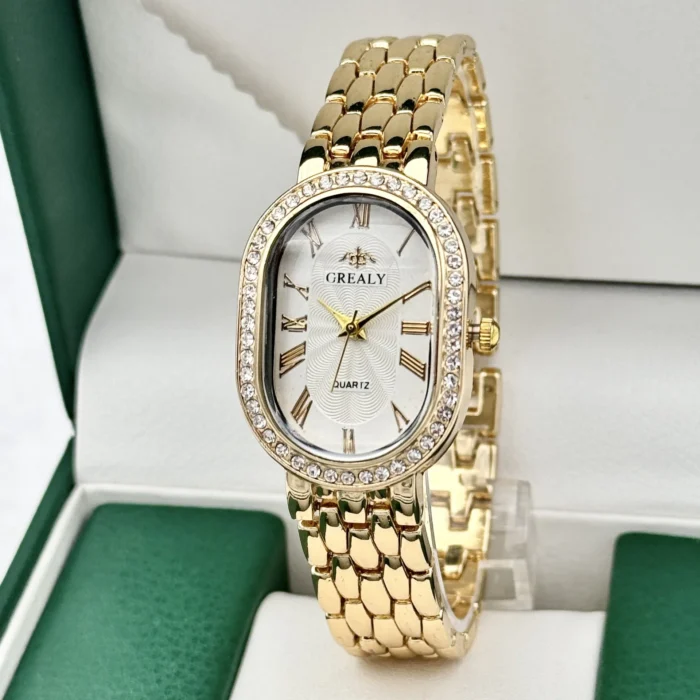Ladies' Watches Fashionable Luxury Wrist Watch Diamond Encrusted Oval Roman Numeral Dial Quartz Watch Women's Clock - Image 5