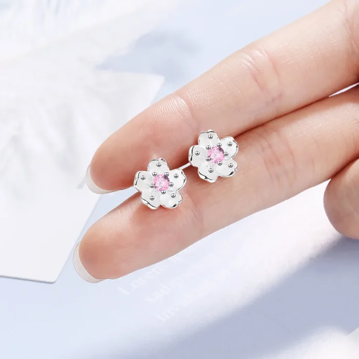 2019 Wedding Bridal Jewelry Sets 925 Sterling Silver Pink Crystal Cherry Blossoms Flower Necklaces Earrings Rings for Women - Image 6