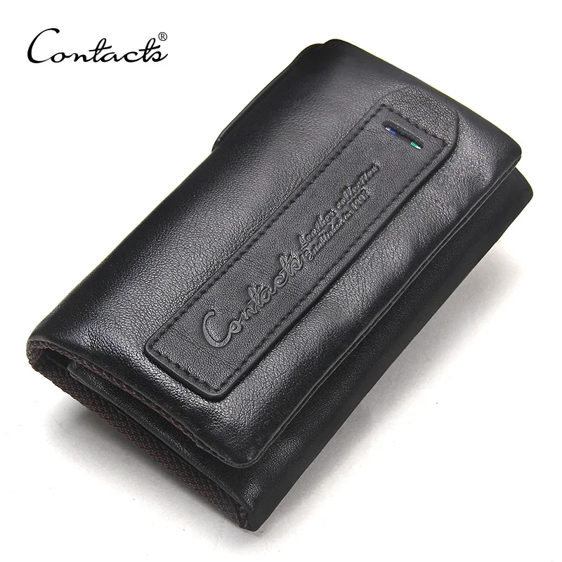 kf-H882eeff7e3434f29adab979f46c0211fi CONTACT'S Genuine Leather Men Key Wallet Small Male Purse with Coin Pocket Key Holder Man Pouch Housekeeper High Quality Keyring - Image 1