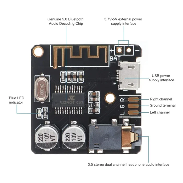 Bluetooth Audio Receiver Board Bluetooth 5.0 MP3 Lossless Decoder Board Wireless Stereo Music Module 3.7-5V XY-BT-Mini - Image 1