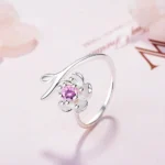 2019 Wedding Bridal Jewelry Sets 925 Sterling Silver Pink Crystal Cherry Blossoms Flower Necklaces Earrings Rings for Women - Image 4