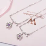 2019 Wedding Bridal Jewelry Sets 925 Sterling Silver Pink Crystal Cherry Blossoms Flower Necklaces Earrings Rings for Women - Image 2