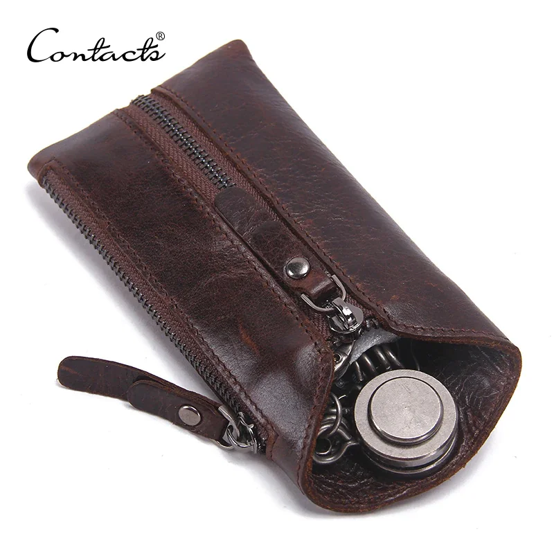kf-Hdc5999c520254a42bda14498c540a9080 CONTACT'S 100% Genuine Leather Key Wallet Men Car Key Holder Zipper Keys Case Top Quality Male Man Housekeeper Keys Organizer - Image 1