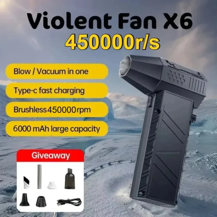 450000RPM X6 Air Blower Powerful dust Vacuum Cleaner Fast Charging Strong Wind Brushless Violent Fan for car/computer cleaning - Image 1