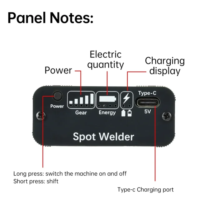 Portable Spot Welder 5 Gears Adjustable USB/Type-C Digital Display Min Spot Welding Machine Automatic Trigger for 18650 Battery - Image 4