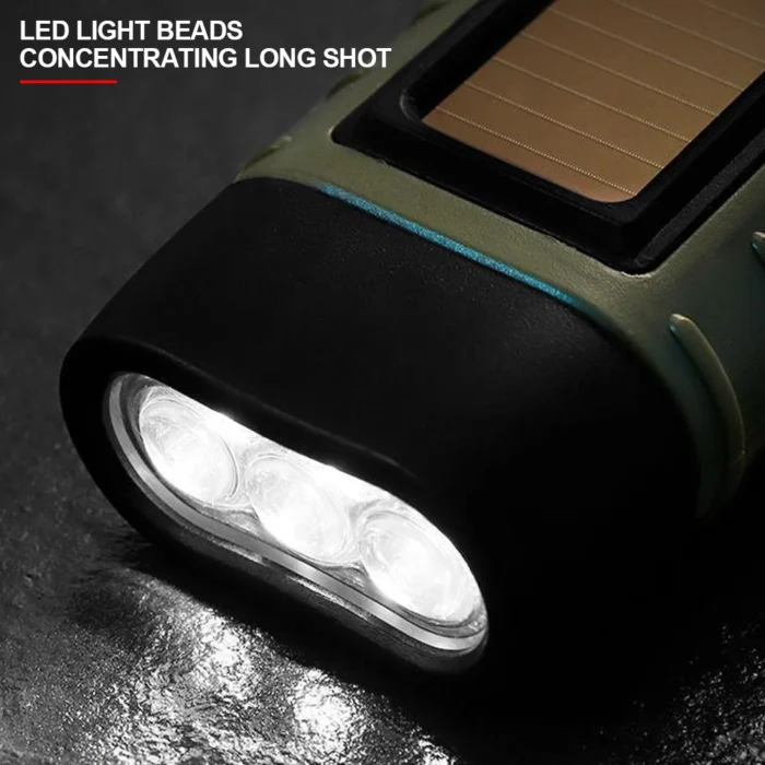 LED Flashlight Hand Crank Solar Powered Rechargeable Survival Gear Self Powered Charging Torch Dynamo for Fishing Boating Hiking - Image 4