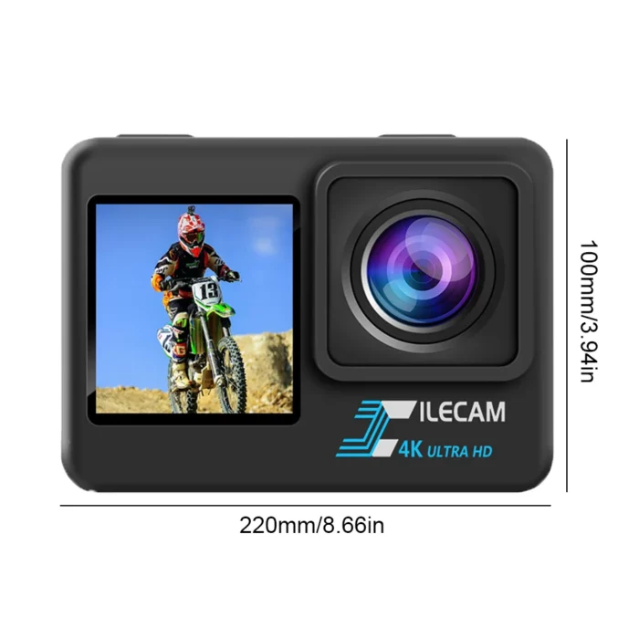 4K UHD Action Camera 1080P 30FPS 2.0 Inch IPS Screen Video Camera Anti-Shake Dual Screen Display 120 Wide Angle 30M Waterproof - Image 6