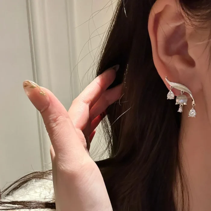 Original silver 925 brushed fresh lily of the valley earrings for women High quality water droplet diamond earings jewelry - Image 5