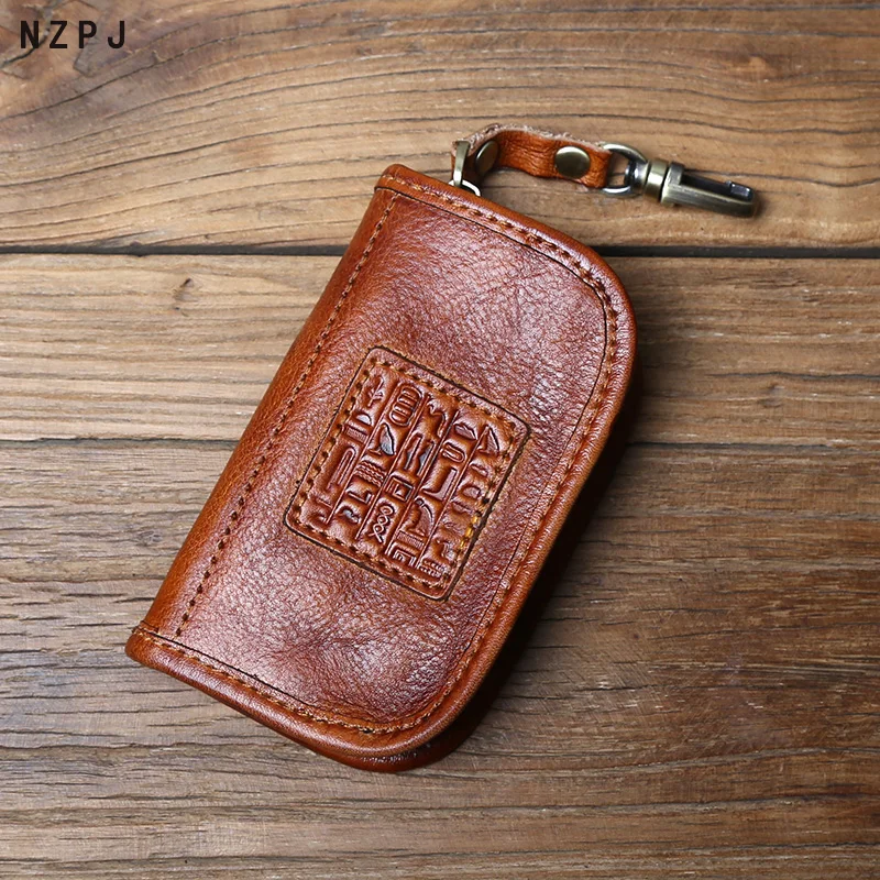 kf-S1f9dec83a6814269b0c68f88e4db74b7t Retro Leather Men's Car Key Bag Top Layer Cowhide Multi-Function Waist Bag Coin Purse Brown Ladies Card Wallet NZPJ - Image 1