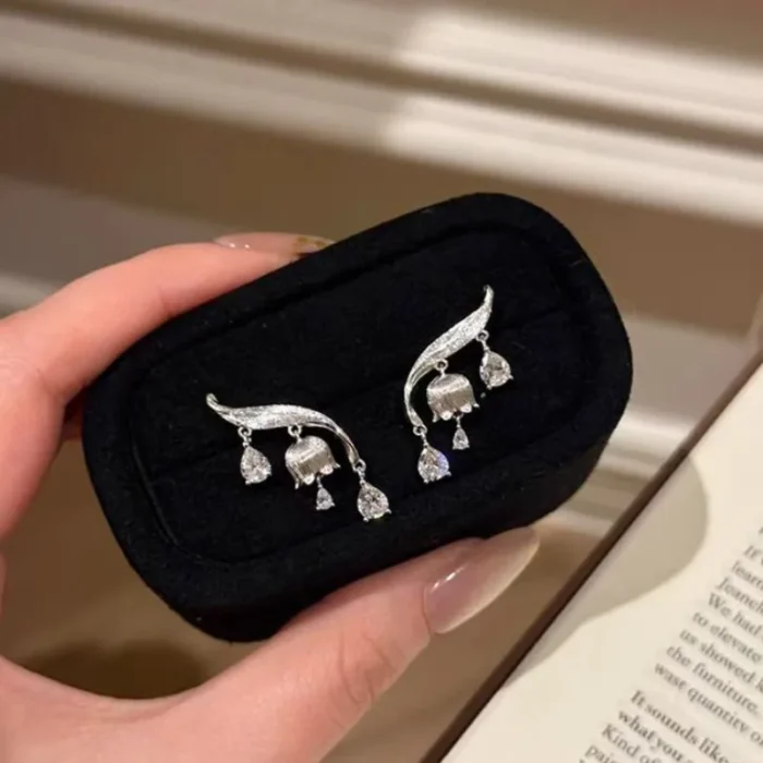 Original silver 925 brushed fresh lily of the valley earrings for women High quality water droplet diamond earings jewelry - Image 1