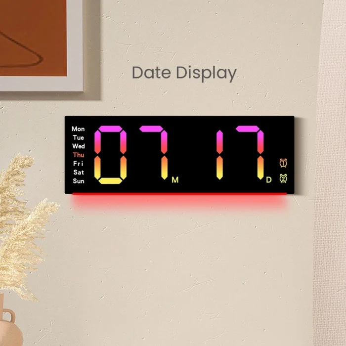 RGB Large Screen LED Living Room Wall Clock with Remote Control Ambient Light Color Changing Digital clock with 2 Alarms Timer - Image 5