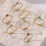 Zircon Heart Birthstone Rings For Women Gold Color Adjustable Stainless Steel Birthstone Heart Ring Wedding Jewelry Gift BFF - Image 5
