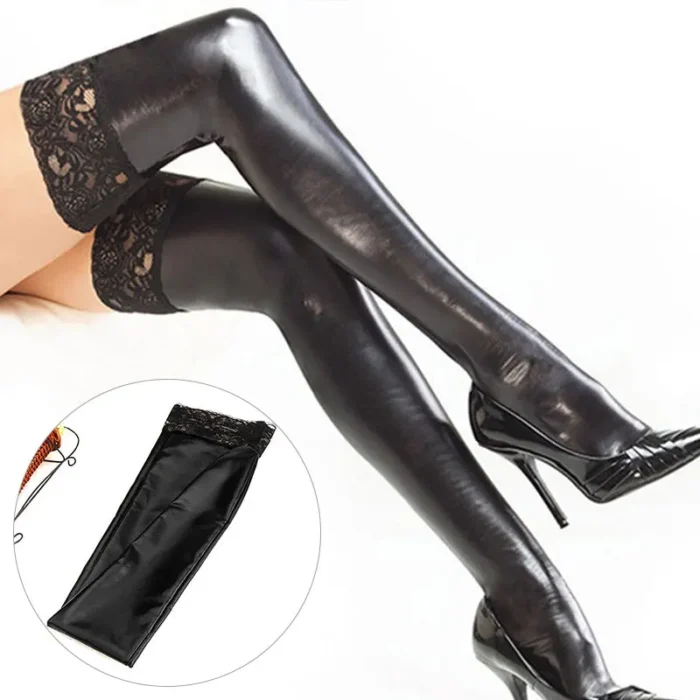 New Women Soft Stockings Women'S Lace Faux Leather Thigh Length Stockings Anti-Slip Breathable Cosplay Lady Stockings For Thighs - Image 3