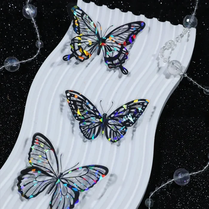 20pcs PET Butterfly Transparent Silver Color Stickers, Holographic Laser Decals for Luggage Laptop Phone Case Mug Decoration - Image 3