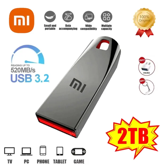 Xiaomi 2TB Metal Flash Drive Waterproof USB 3.2 High Speed Transfer Waterproof 1TB 512GB 256GB Portable Memoria Usb Flash Disk - Image 1