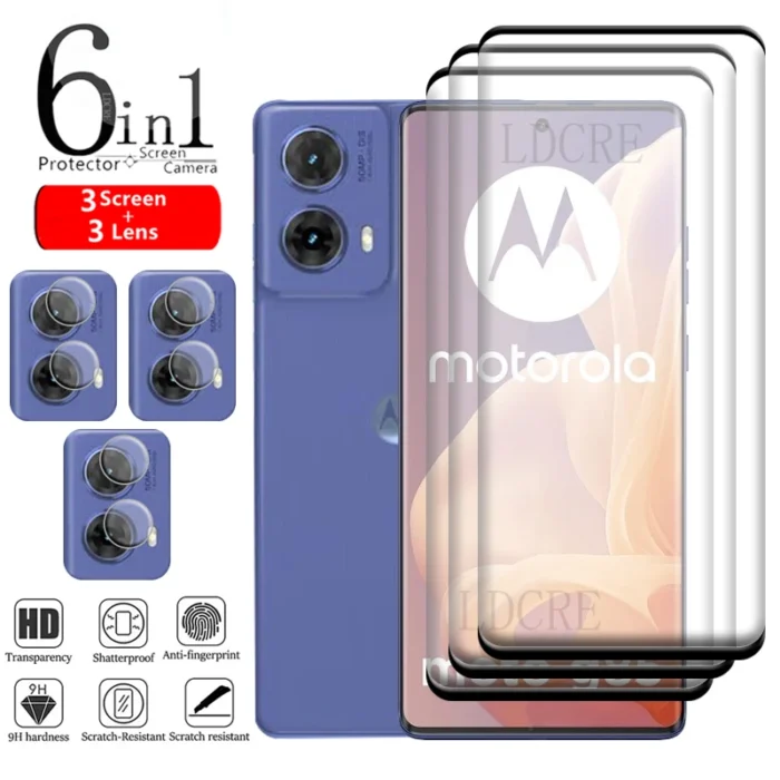 6-in-1 For Moto G85 Glass Moto G85 Tempered Glass Full Cover Curved HD 9H For Screen Protetor Motorola Moto G85 G 85 Lens Glass - Image 1