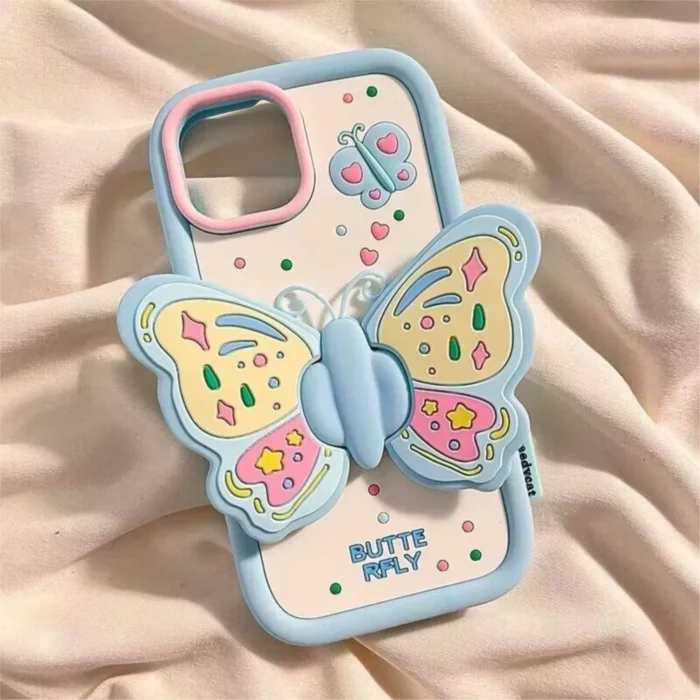 3D Butterfly Folding Bracket Phone Case For iPhone 16 15 13 14 11 12 Pro Max XR XS Max 6 7 8 Plus Soft Silicone Shockproof Cover - Image 5