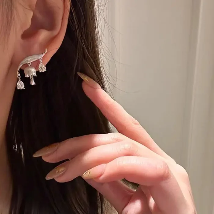 Original silver 925 brushed fresh lily of the valley earrings for women High quality water droplet diamond earings jewelry - Image 3