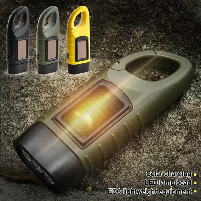 LED Flashlight Hand Crank Solar Powered Rechargeable Survival Gear Self Powered Charging Torch Dynamo for Fishing Boating Hiking - Image 1
