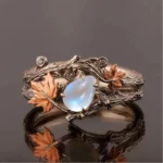 Vintage Antique Gold Twig Maple Leaf Moonstone Ring for Women Girls Light Luxury Ring Jewelry Accessories Anniversary Gifts - Image 2
