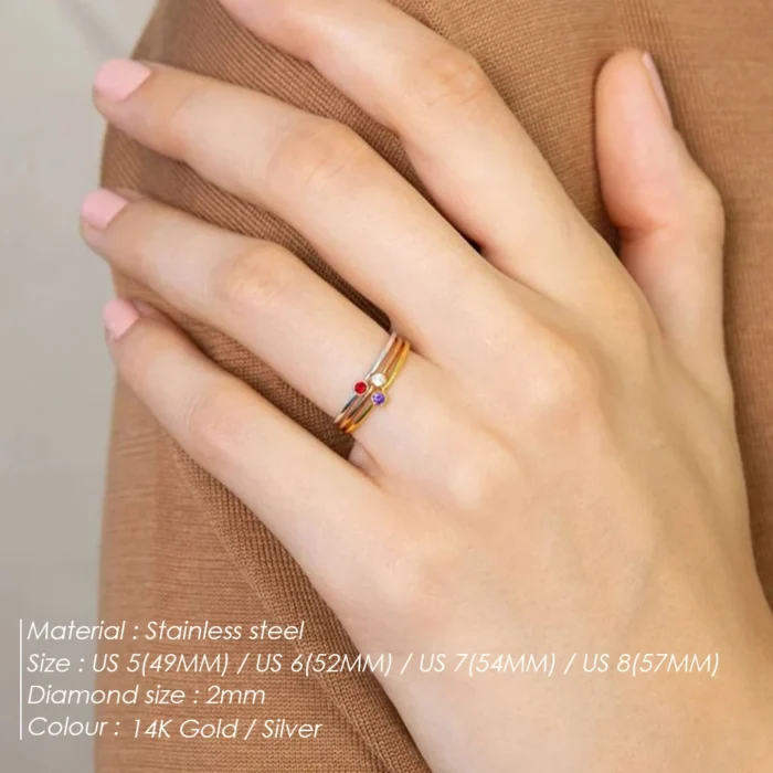 eManco 316 Stainless Steel Birthstone Ring Gold Color Simple Fashion Style For Women Festival Party Gift - Image 2