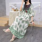 Women Dress Indian Loose Bohemian Korean Style Long Tassels Casual Vintage High Waist Round Neck Floral Robe Vestidos Para Mujer - Image 5
