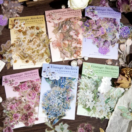 20 Pcs Vintage Butterflies Flowers PET Stickers Pack DIY Diary Junk Journal Decoration Plant Collage Sticker Album Scrapbooking