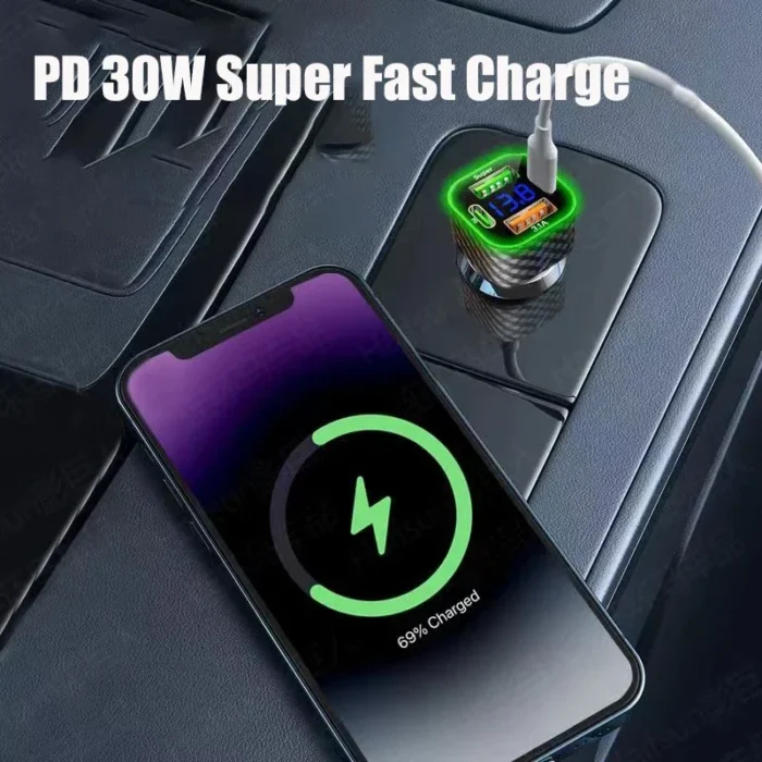 UYUXIO USB C Car Phone Charger Dual PD 4 in 1 with Voltage Display Super Fast Charge Adapter for iPhone Xiaomi Oppo Vivo Samsung - Image 3
