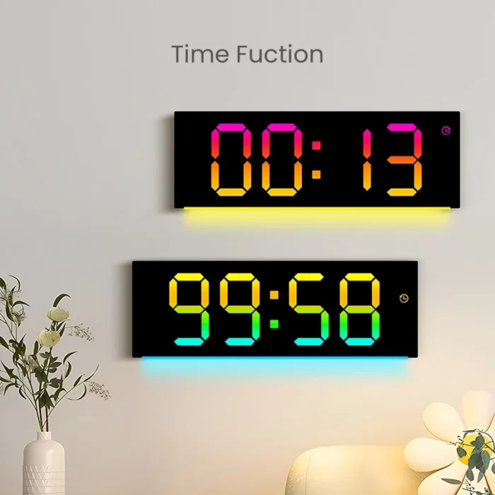 RGB Large Screen LED Living Room Wall Clock with Remote Control Ambient Light Color Changing Digital clock with 2 Alarms Timer - Image 6