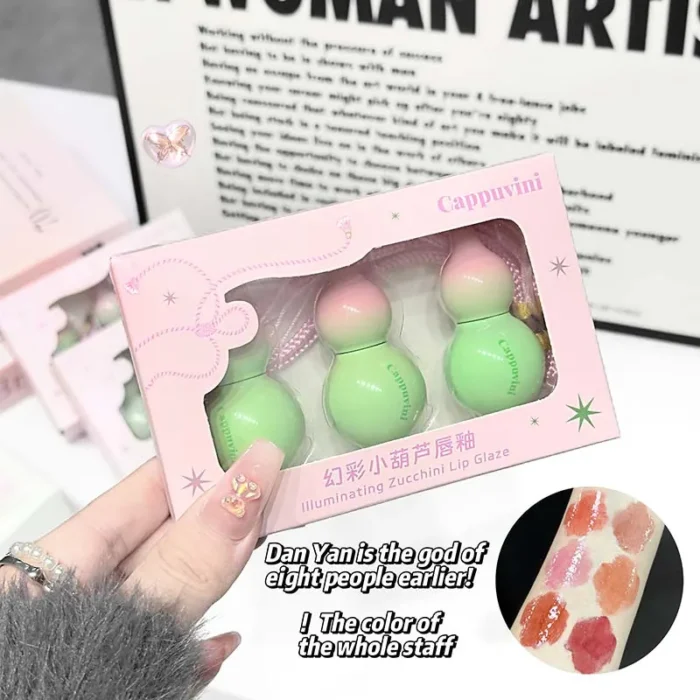 3pcs Cute Zucchini Lip Glazes Watery Gloss Jelly Liquid Lipstick Lasting Moisturizing Gourd Shaped Cosmetics Lip Gloss Makeup - Image 5