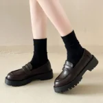 Lucyever Black Pu Leather Platform Loafers for Women Preppy Style Slip On Student Shoes Woman Thick Bottom Single Shoes Size 43 - Image 2