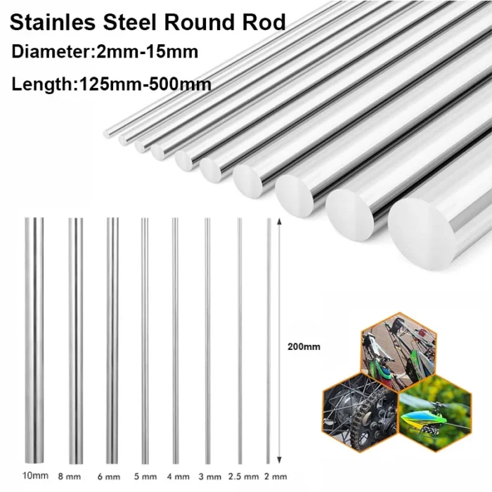 1-5pcs 304 Stainless Steel Rod Diameter 2mm-14mm Linear Shaft Round Rod Ground Rod 125/200/250/330/500mm Long - Image 1