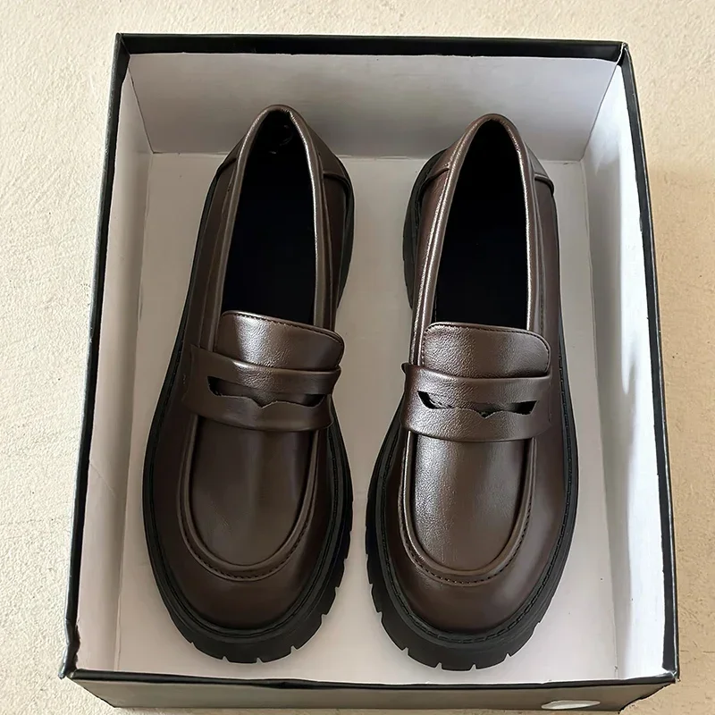 kf-S81e17cc341cf43c8849d6982fc745450c Lucyever Black Pu Leather Platform Loafers for Women Preppy Style Slip On Student Shoes Woman Thick Bottom Single Shoes Size 43 - Image 1