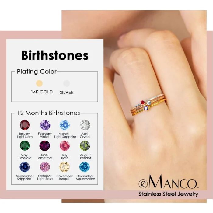 eManco 316 Stainless Steel Birthstone Ring Gold Color Simple Fashion Style For Women Festival Party Gift - Image 1