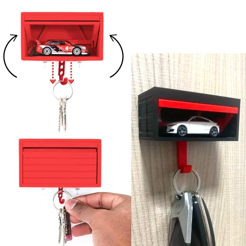 kf-S8a593d5723954133ba803b67b1aaee991 Car Garage Key Holder with Opening Door Wall Hanging Key Holder 3D Printed Key Organizer Self-adhesive (Car Models Not Included) - Image 1