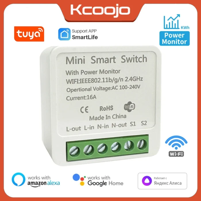 16A Tuya Smart Mini WiFi Switch Energy Monitor 2-way Control Switch Mini Breaker Smart Life Work with Alexa Google Home Alice - Image 1