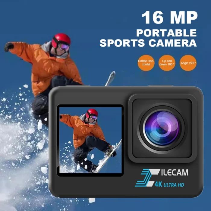 4K UHD Action Camera 1080P 30FPS 2.0 Inch IPS Screen Video Camera Anti-Shake Dual Screen Display 120 Wide Angle 30M Waterproof - Image 1