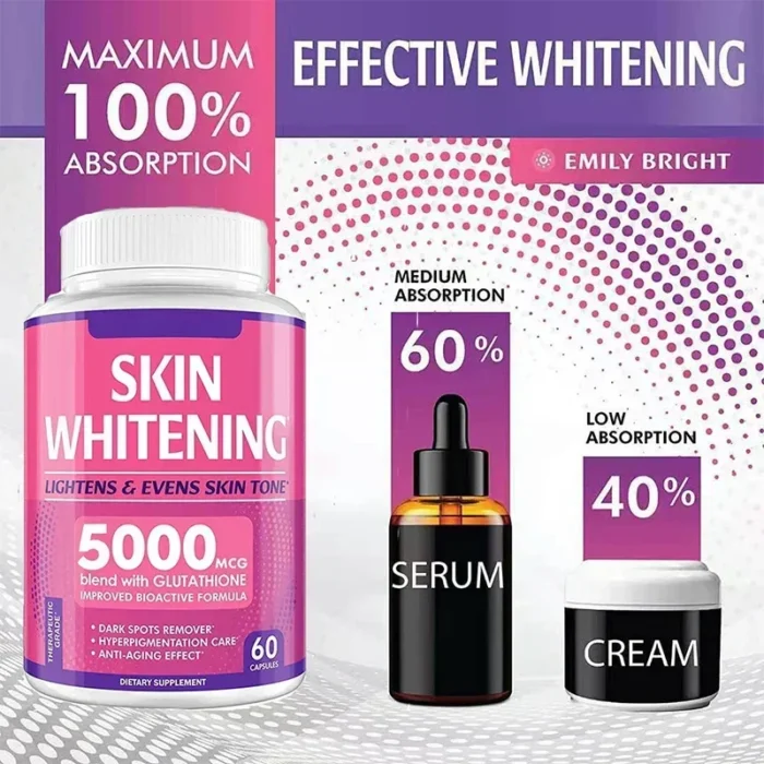 Skin Whitening Capsules - Glutathione, Helps with Dark Spots and Pigmentation, Has Anti-aging and Antioxidant Properties - Image 2