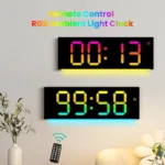 RGB Large Screen LED Living Room Wall Clock with Remote Control Ambient Light Color Changing Digital clock with 2 Alarms Timer