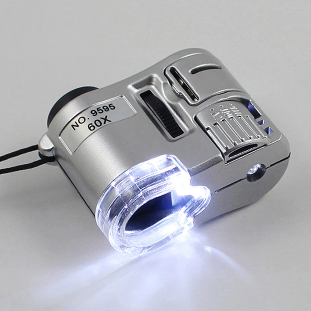 kf-Sa5947db598684072a5cd4ad1aded926bH Portable 60X Handheld Magnifying Glass Mini Pocket Microscope Loupe Currency Detector Jeweler Magnifier With LED Light - Image 1