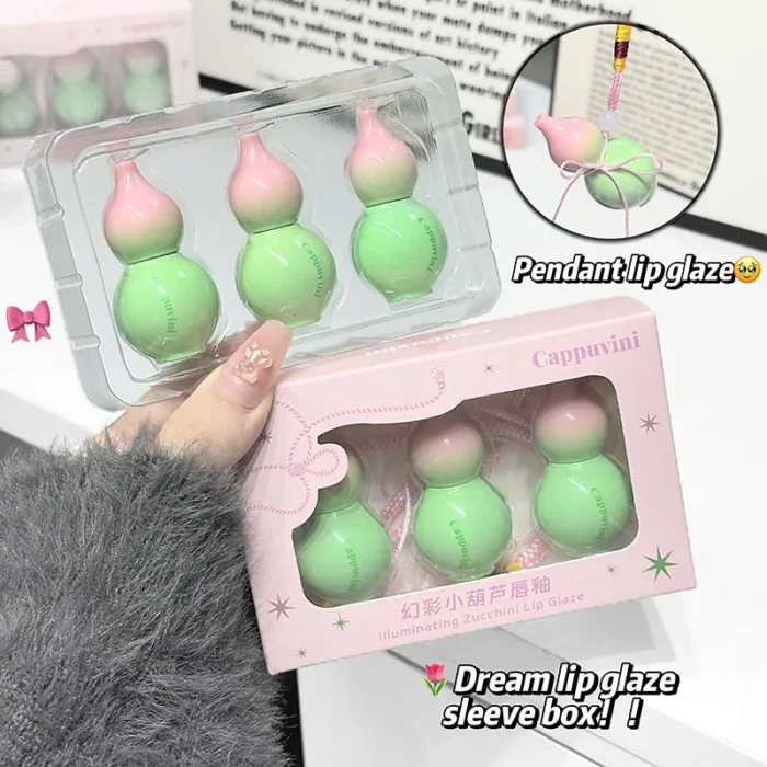 3pcs Cute Zucchini Lip Glazes Watery Gloss Jelly Liquid Lipstick Lasting Moisturizing Gourd Shaped Cosmetics Lip Gloss Makeup - Image 2