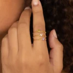Zircon Heart Birthstone Rings For Women Gold Color Adjustable Stainless Steel Birthstone Heart Ring Wedding Jewelry Gift BFF - Image 2