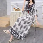 Women Dress Indian Loose Bohemian Korean Style Long Tassels Casual Vintage High Waist Round Neck Floral Robe Vestidos Para Mujer - Image 3