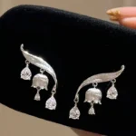 Original silver 925 brushed fresh lily of the valley earrings for women High quality water droplet diamond earings jewelry - Image 2