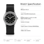Militado ML14 36mm Watch VH31 Sweep Second Quartz Movement Watch Sapphire Crystal Super Luminous BGW9 C3 100m Waterproof Watches - Image 4