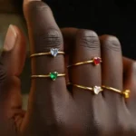 Zircon Heart Birthstone Rings For Women Gold Color Adjustable Stainless Steel Birthstone Heart Ring Wedding Jewelry Gift BFF
