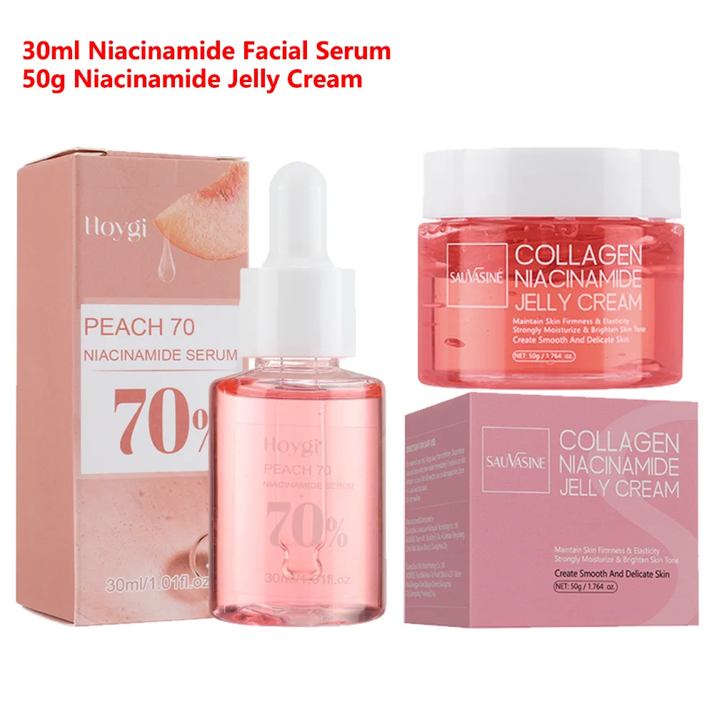 kf-Sd369728303ac45ebb6ea9aa4f8566355t 50g Collagen Jelly Face Cream 30ml Niacinamide Serum Anti-Wrinkle Moisturize Brightening Korean Skin Care Set Facial Cream Serum - Image 1