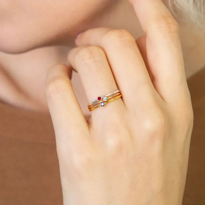 eManco 316 Stainless Steel Birthstone Ring Gold Color Simple Fashion Style For Women Festival Party Gift - Image 3