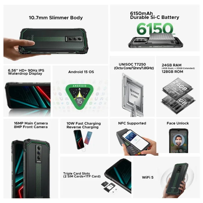 Global Version DOOGEE Blade10 Energy Rugged Phone Ultra-thin Android 15 6150mAh Battery 6.56'' Screen Widevine L1 Smartphone - Image 2